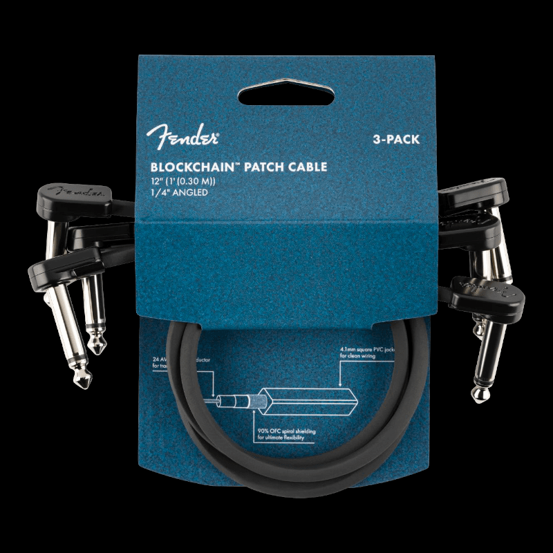 Blockchain 12" Patch Cable, 3-pack, Angle/Angle Fender Patch Cable
