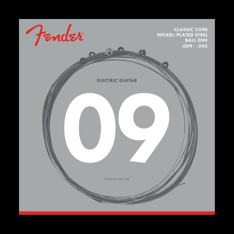 Classic Core Electric Guitar Strings, 255L, Nickel-Plated Steel, Ball Ends (.009-.042) Fender Cuerdas Guitarra Electrica