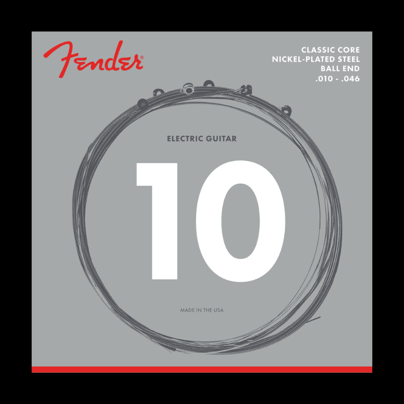 Classic Core Electric Guitar Strings, 255R, Nickel-Plated Steel, Ball Ends (.010-.046) Fender Cuerdas Guitarra Electrica
