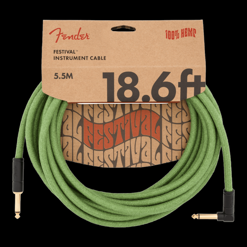 Cable Festival Instrument Cable, Straight/Angle, 18.6&#39;, Pure Hemp, Green Fender Cable de Instrumento