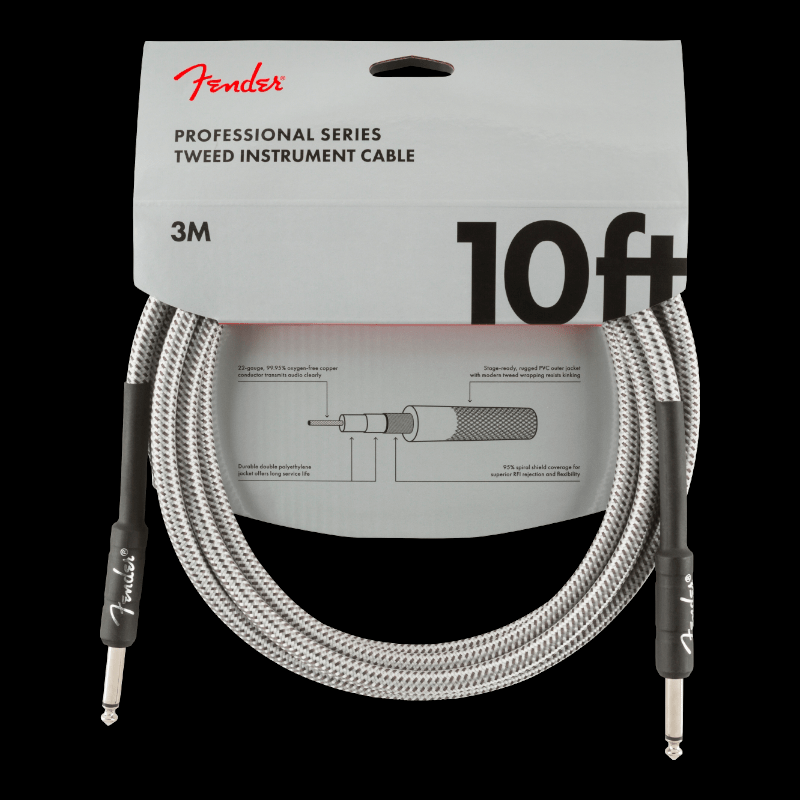 Cable Professional Series Instrument Cable, 10', White Tweed Fender Cable de Instrumento