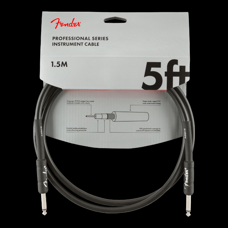 Cable Professional Series Instrument Cable, Straight/Straight, 5', Black Fender Cable de Instrumento