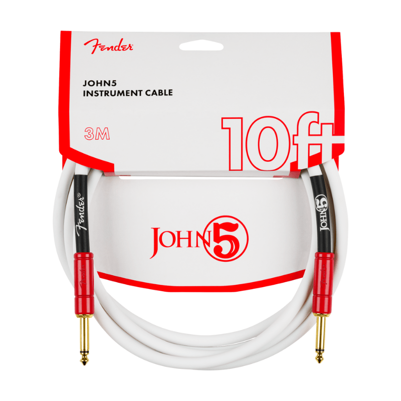 John 5 Instrument Cable, White and Red, 10' Fender Cable de Instrumento