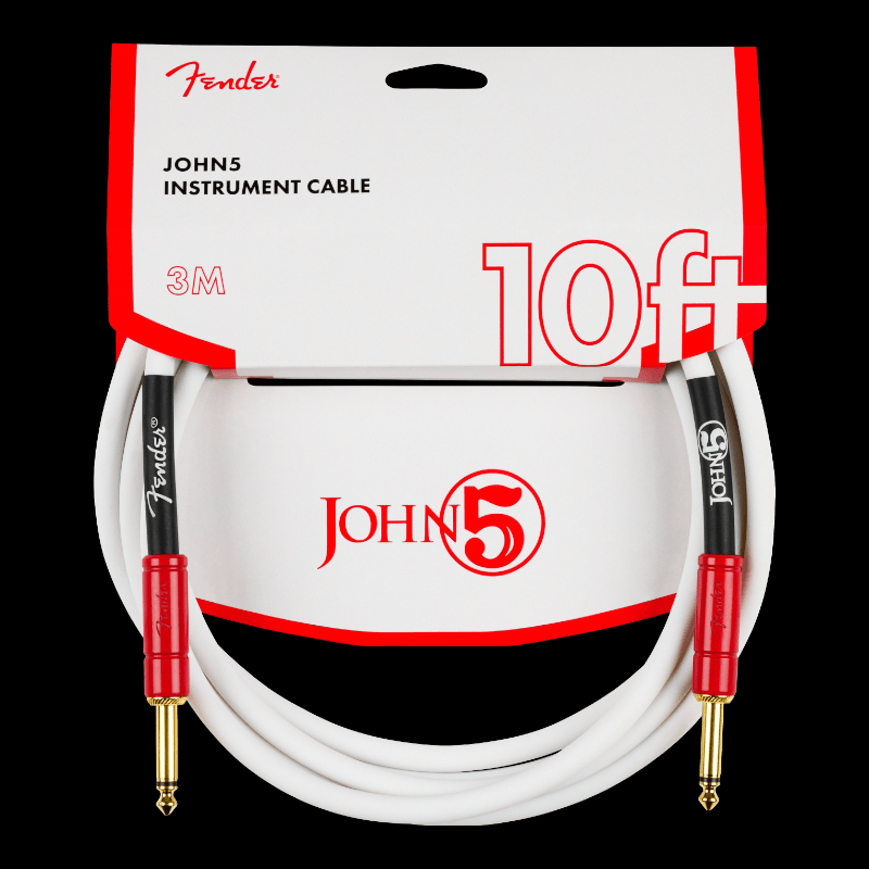 John 5 Instrument Cable, White and Red, 10' Fender Cable de Instrumento