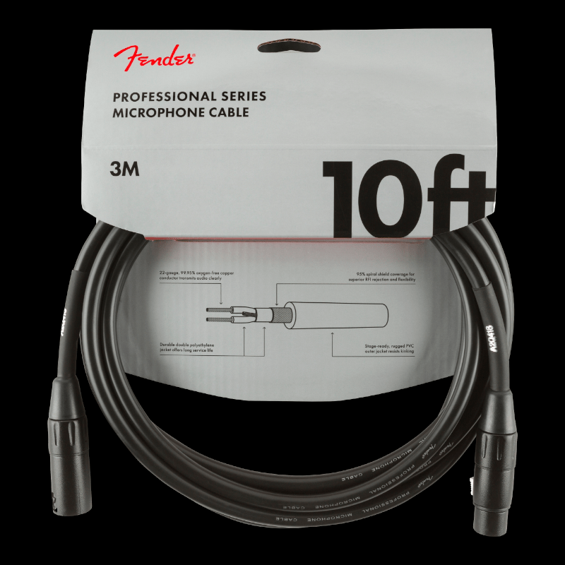 Fender Professional Series Microphone Cable, 10&#39;, Black Fender Cable de Microfono