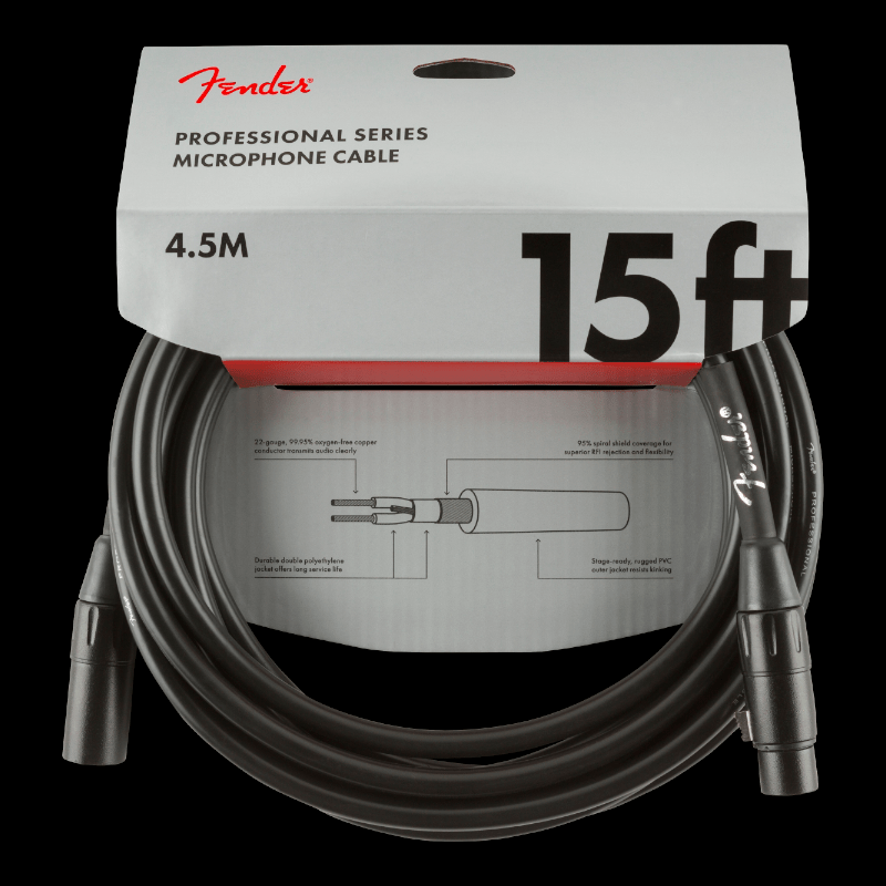 Fender Professional Series Microphone Cable, 15&#39;, Black Fender Cable de Microfono