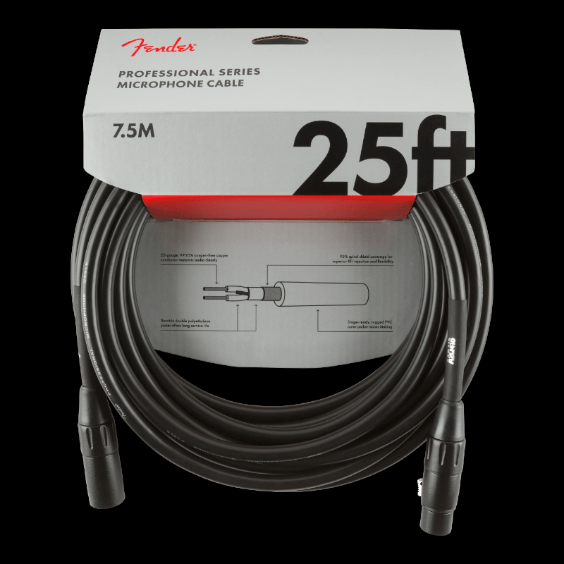 Fender Professional Series Microphone Cable, 25&#39;, Black Fender Cable de Microfono